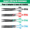 Comparatif des bandes élastiques de résistance de 7 kg à 40 kg, jusqu'à 160 kg de résistance totale" title="Comparatif des bandes élastiques de résistance : noire 80 kg, rouge 40 kg, verte 26 kg, bleue 14 kg, jusqu'à 160 kg de résistance totale