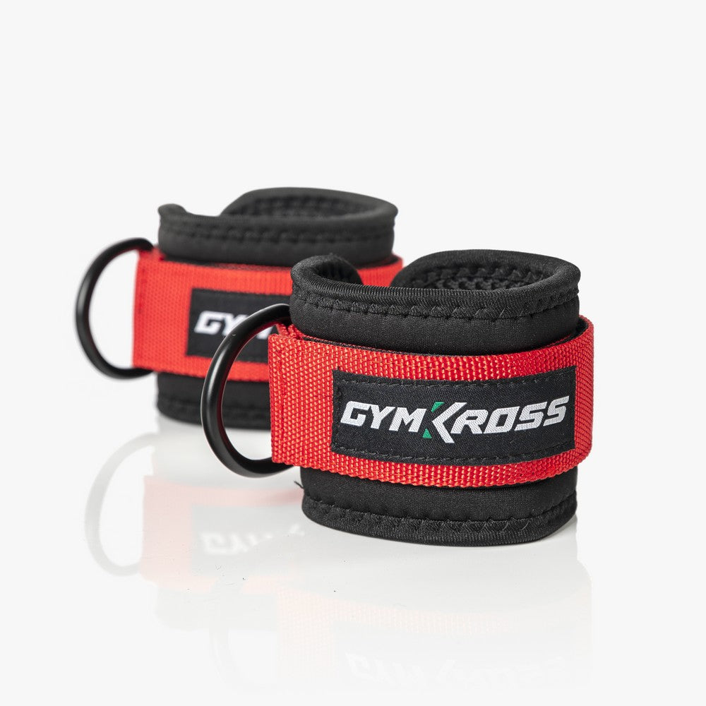 Paire de sangles de cheville rouges Gymkross, conçues pour un entraînement de résistance et compatibles avec les packs Elite et Ultima.