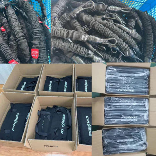 Gymkross renforce le pack : les élastiques sont désormais dotés d&#39;un tissu protecteur, la barre peut supporter 200 kg, et un sac de transport est ajouté.