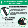 Poignées renforcées GymKross avec texture antidérapante et sangle de pieds intégrée pour éliminer le risque de glissement des élastiques et assurer une stabilité optimale pendant les exercices de musculation
