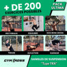 Pack Ultima GymKross avec sangles de suspension type TRX permettant plus de 200 exercices comme pectoraux, équilibre, dos iron cross, tirage, élévation et gainage pour musculation complète à domicile ou en extérieur