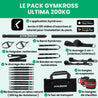 Pack GymKross Ultima 200 kg avec 10 élastiques en latex naturel, 1 barre démontable, 2 poignées renforcées, 2 sangles de suspension, 2 sangles numérotées, 1 ancrage arbre, 1 ancrage 2-en-1 intérieur/extérieur, 2 sangles de chevilles, sac de transport et accès à l’application GymKross avec 100 vidéos d’exercices et tutoriels